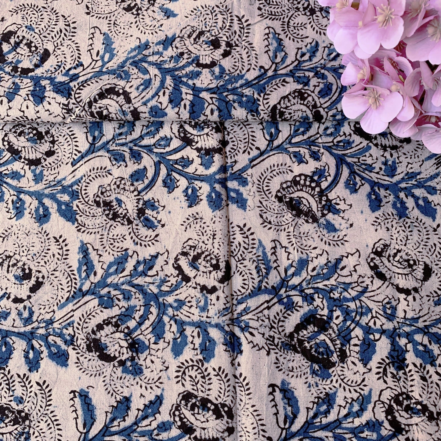 (Pre-cut 1.70m) Pure Soft Cotton Handblock Printed Kalamkari Fabric