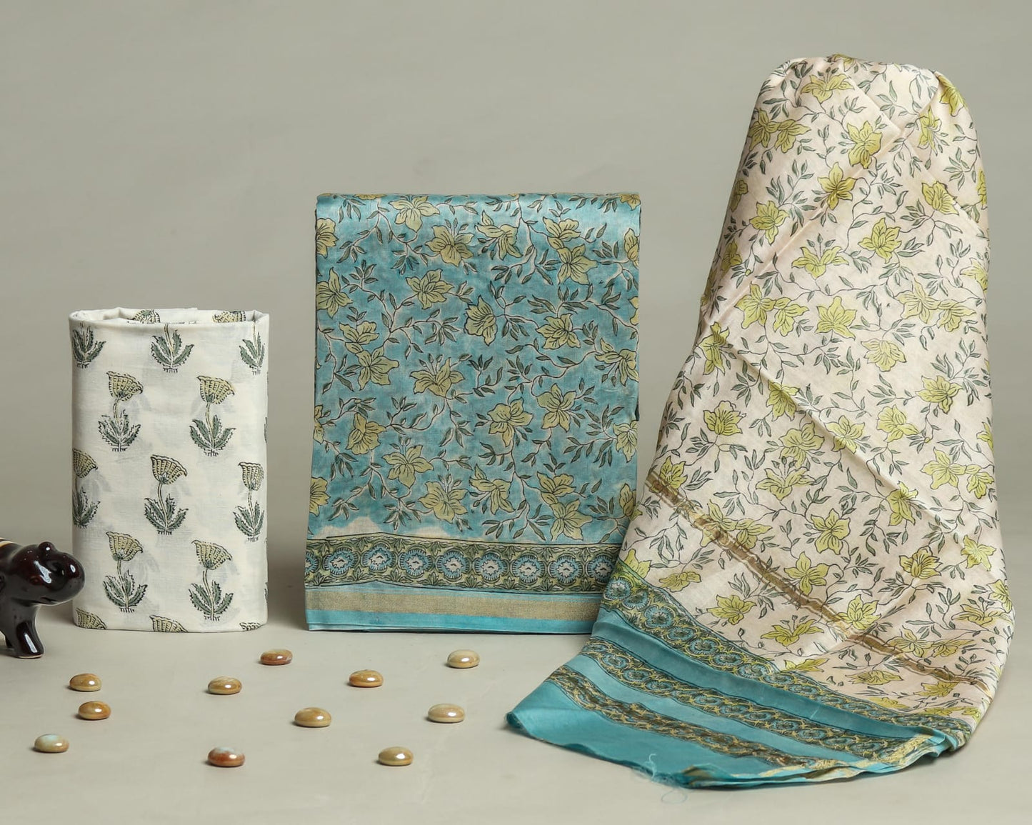Designer Handblock Printed Chanderi Silk Suit Set