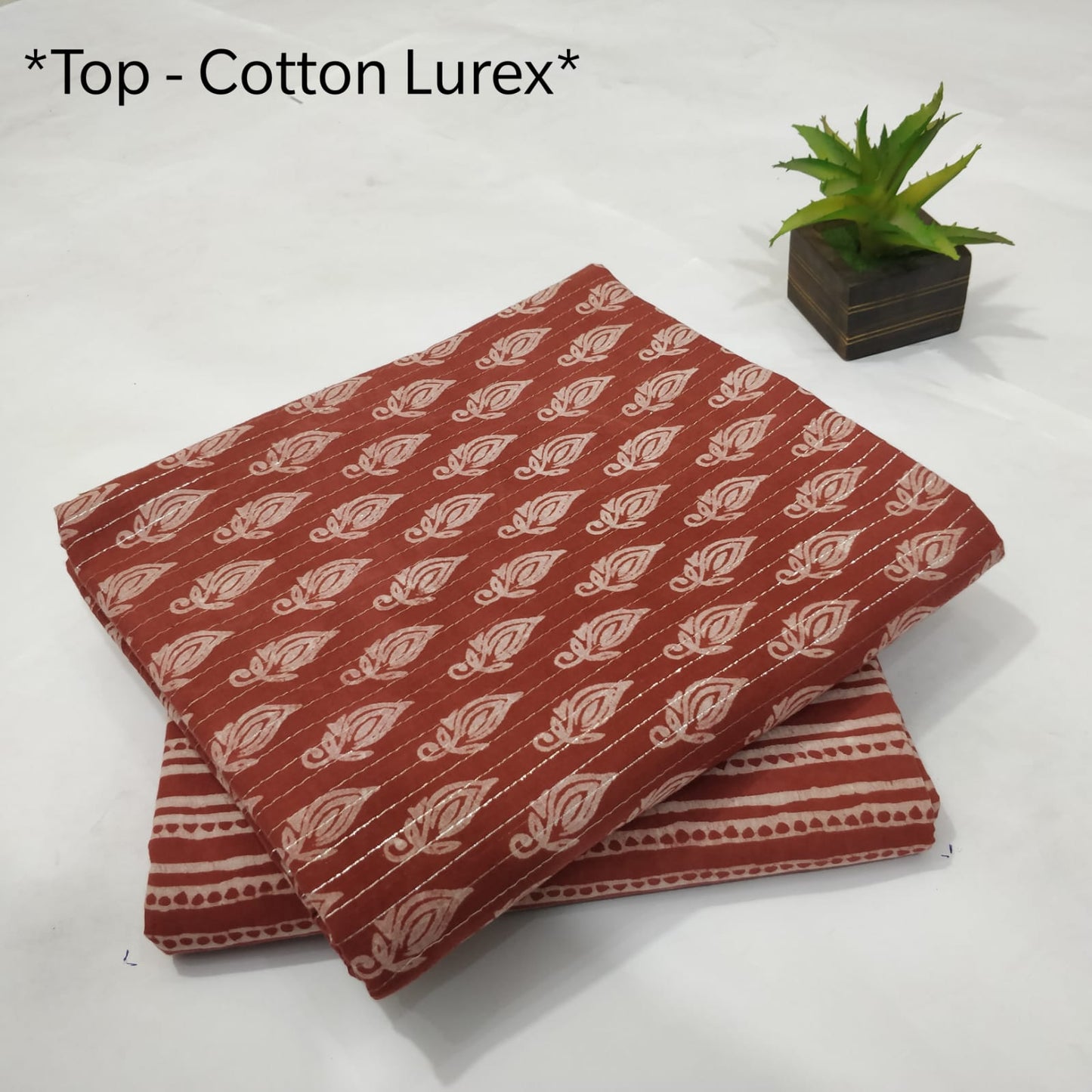 Pure Cotton Lurex Handblock Printed 2PC Top-Bottom Set