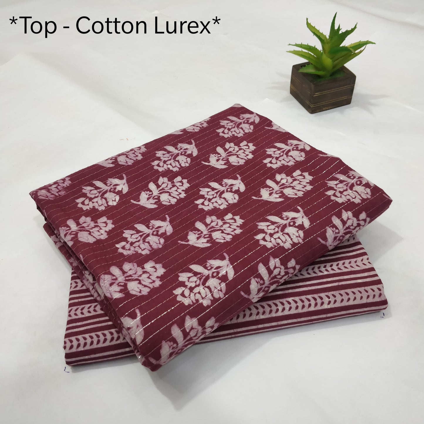 Pure Cotton Lurex Handblock Printed 2PC Top-Bottom Set