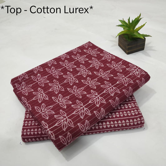 Pure Cotton Lurex Handblock Printed 2PC Top-Bottom Set