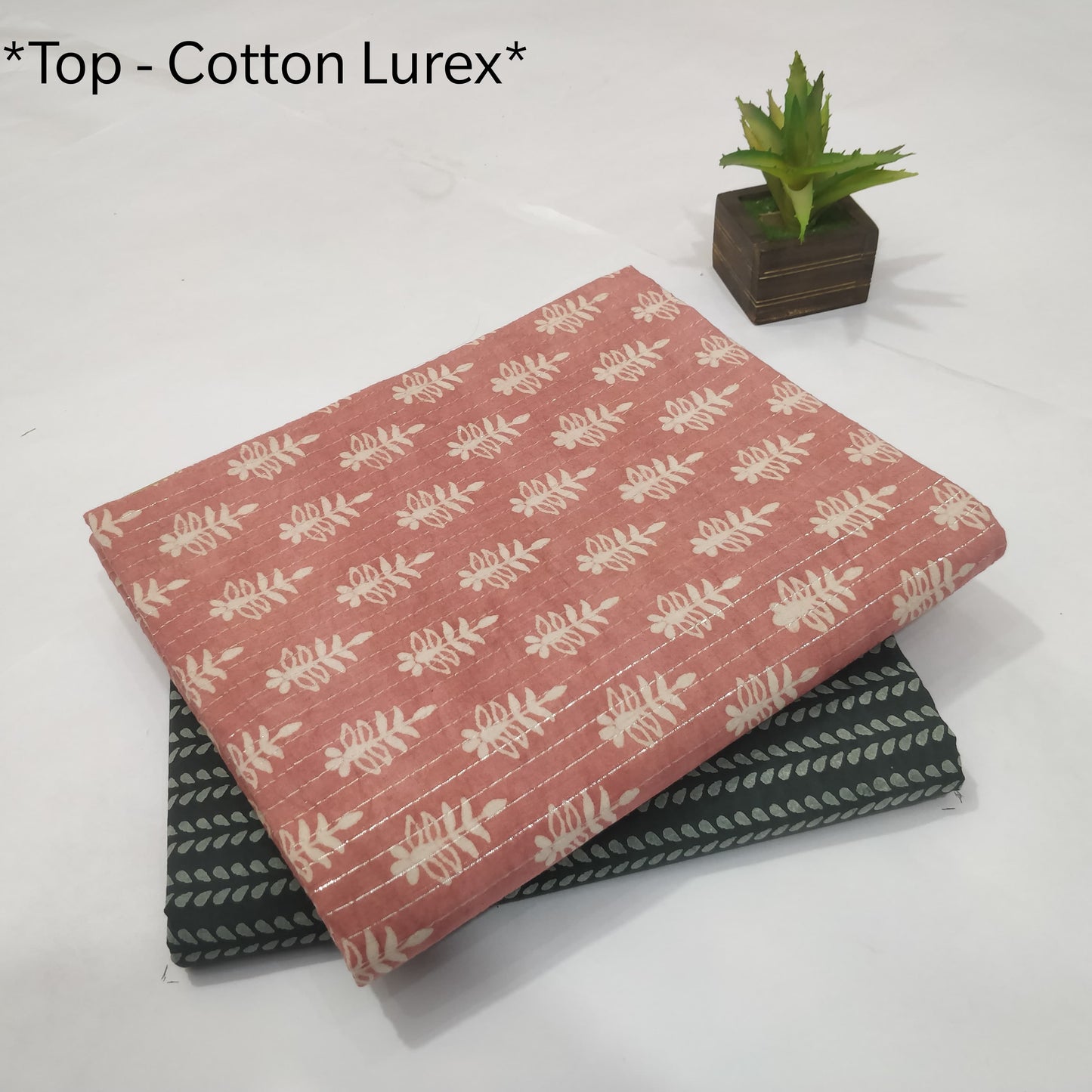Pure Cotton Handblock Printed Lurex 2PC Top-Bottom Set