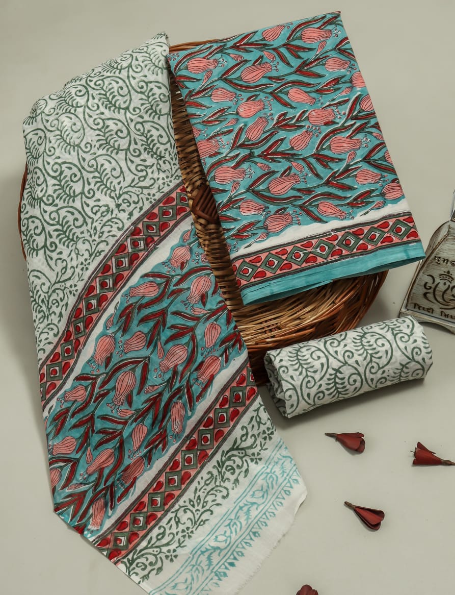 Pure Soft Cotton Hand Block Printed Cotton Suit Set