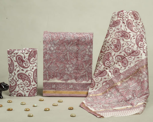 Designer Handblock Printed Chanderi Silk Suit Set