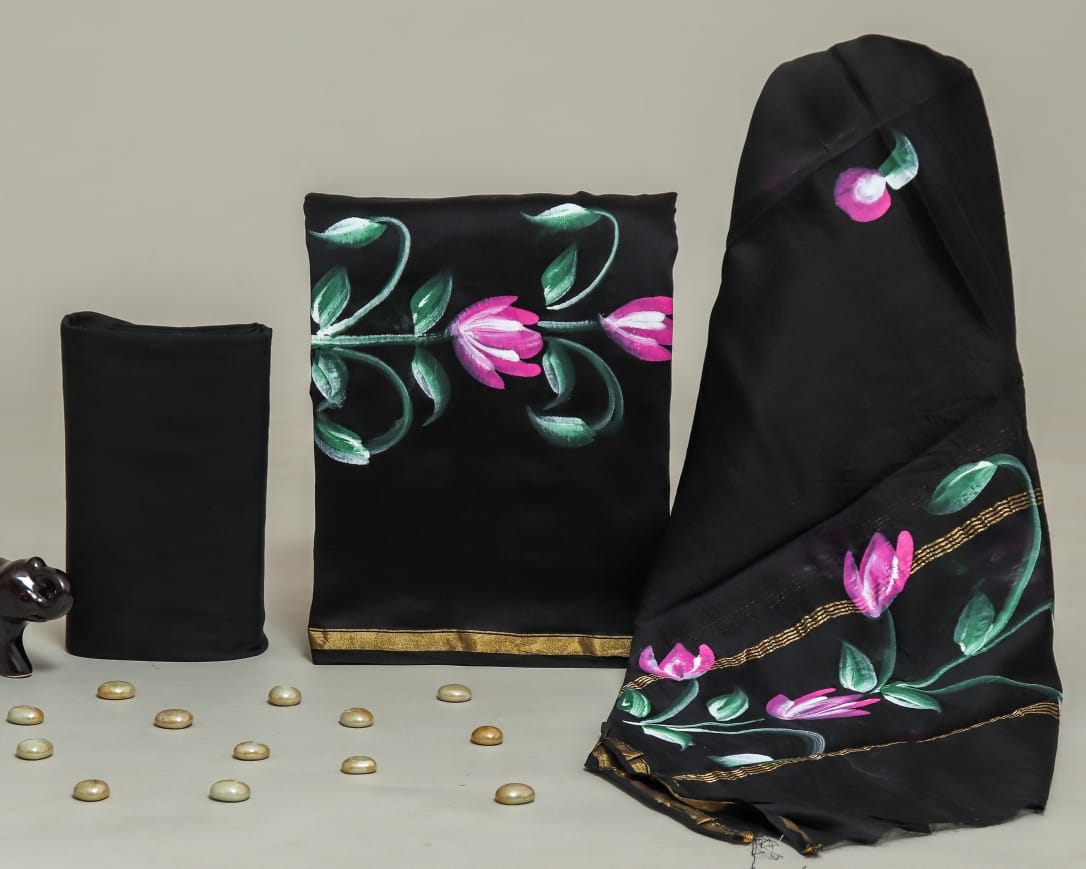 Designer Hand Painted Chanderi Silk Suit Set