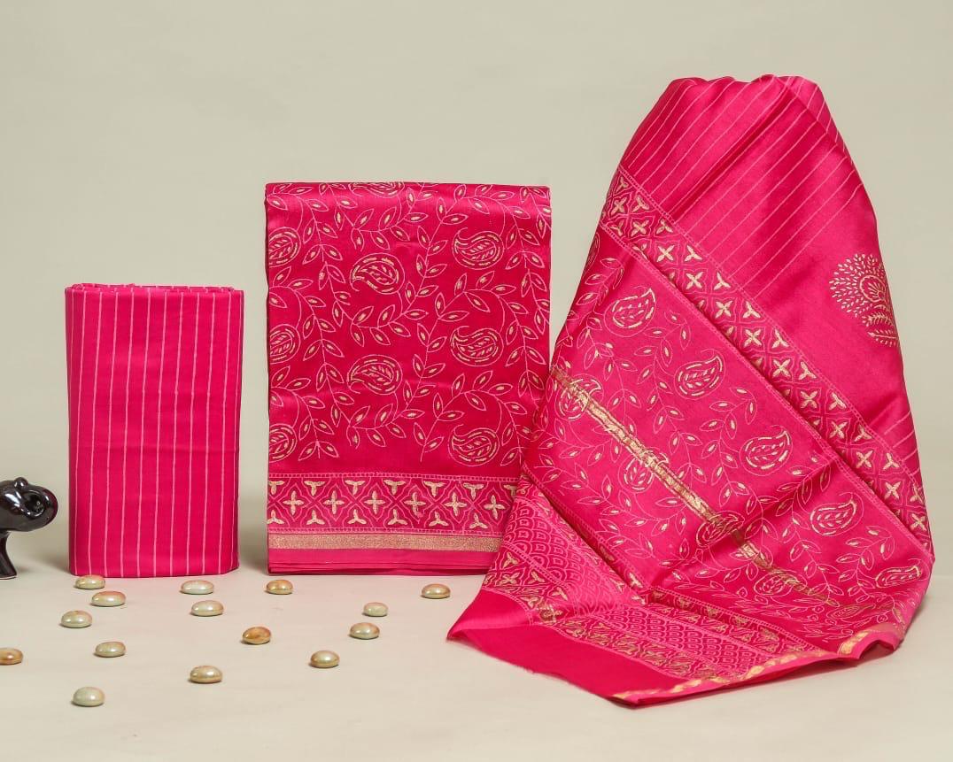 Designer Hand Painted Chanderi Silk Suit Set