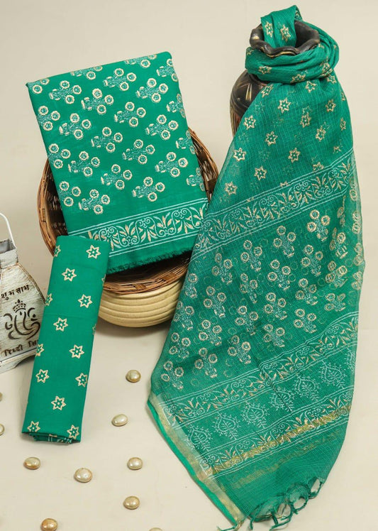 Pure Cotton Hand Block Printed Suit Set With Kota Doria Dupatta