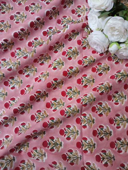 (1.50m) Pure Soft Cotton Hand Block Printed Pre-cut Fabric