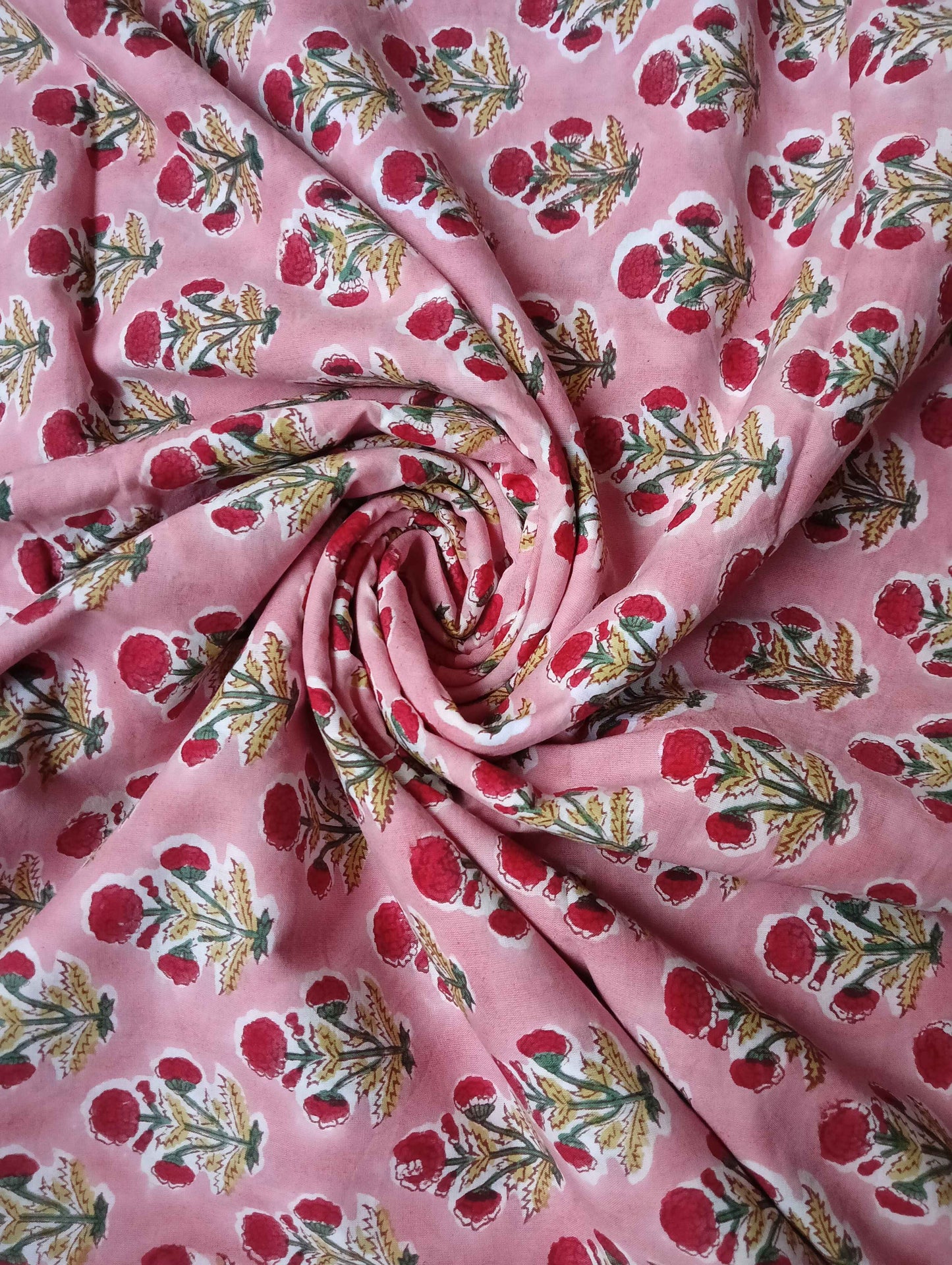 (1.50m) Pure Soft Cotton Hand Block Printed Pre-cut Fabric