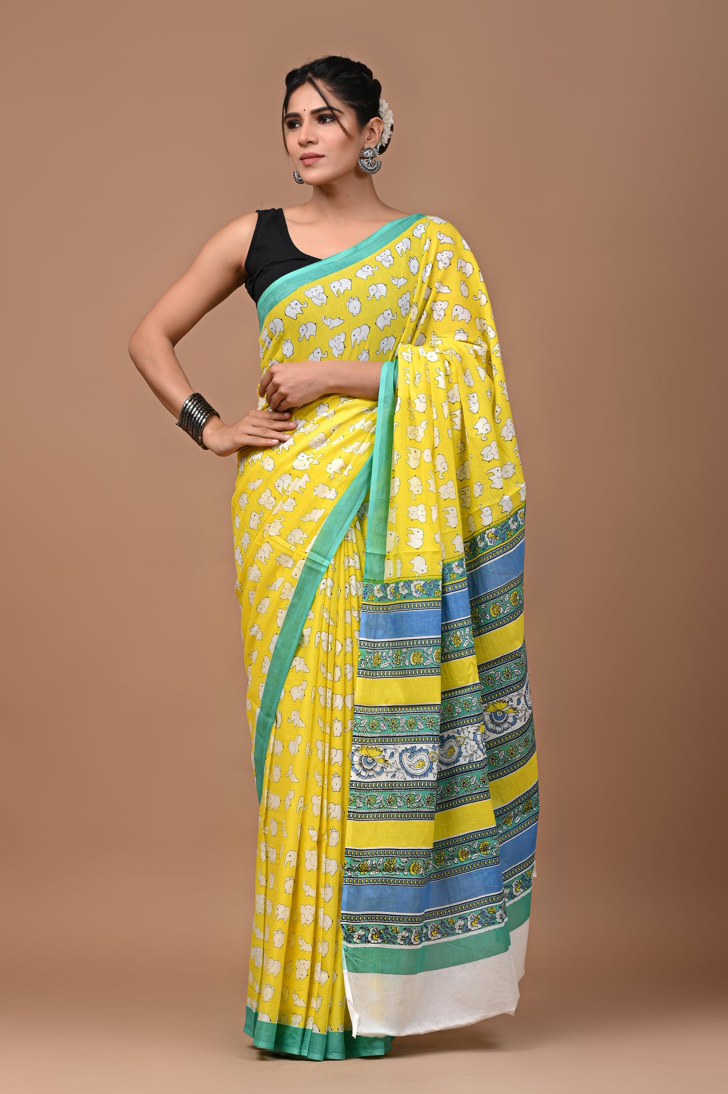 Pure Soft Cotton Handblock Printed Saree With Blouse