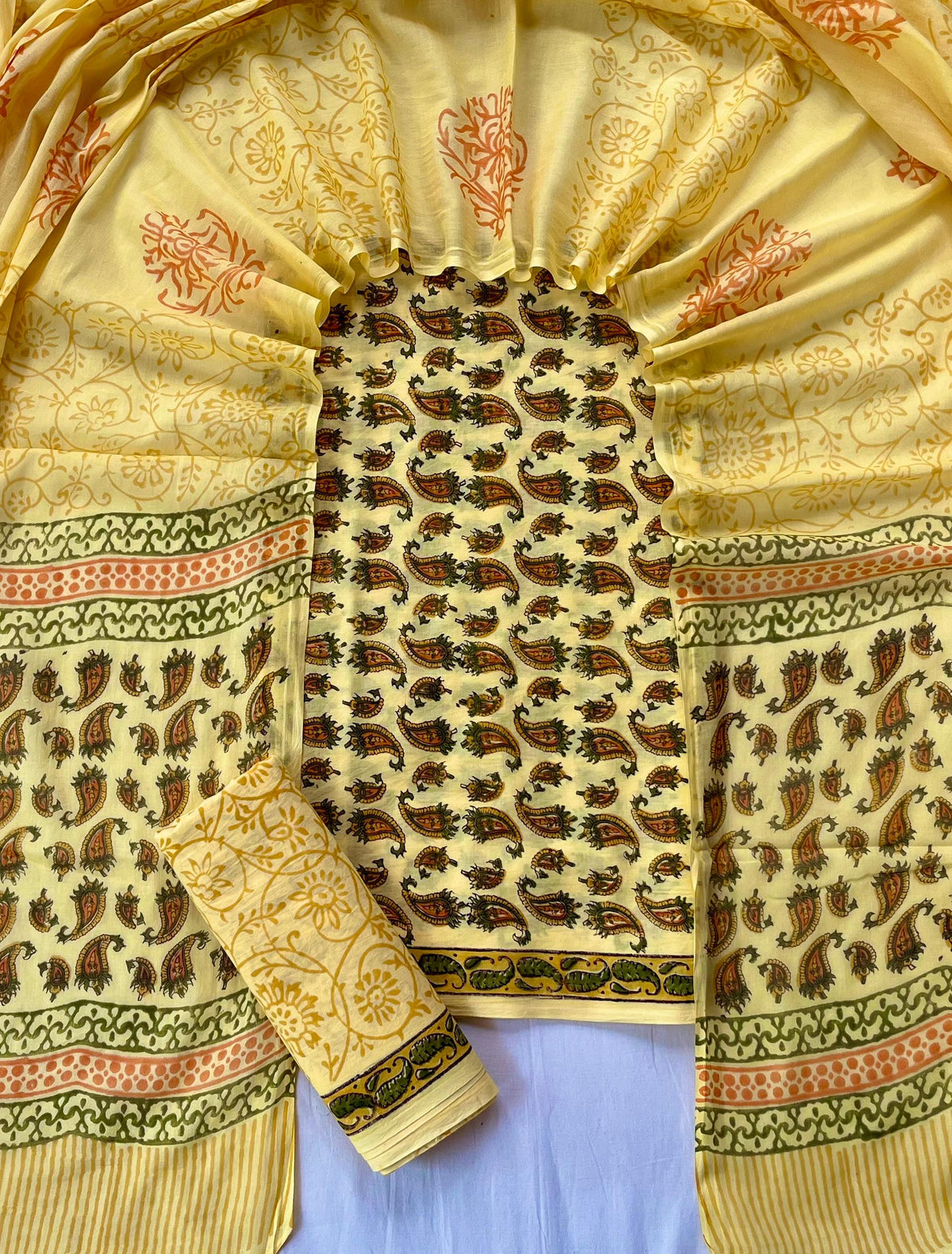 Pure Soft Cotton Hand Block Printed Suit Set With Cotton Dupatta