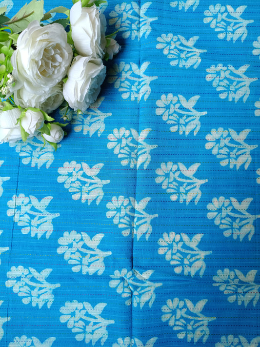 (Pre-cut 2.20 Meter) Pure Soft Cotton Hand Block Printed Kantha Fabric