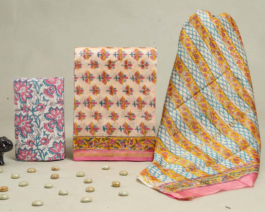 Designer Handblock Printed Chanderi Silk Suit Set