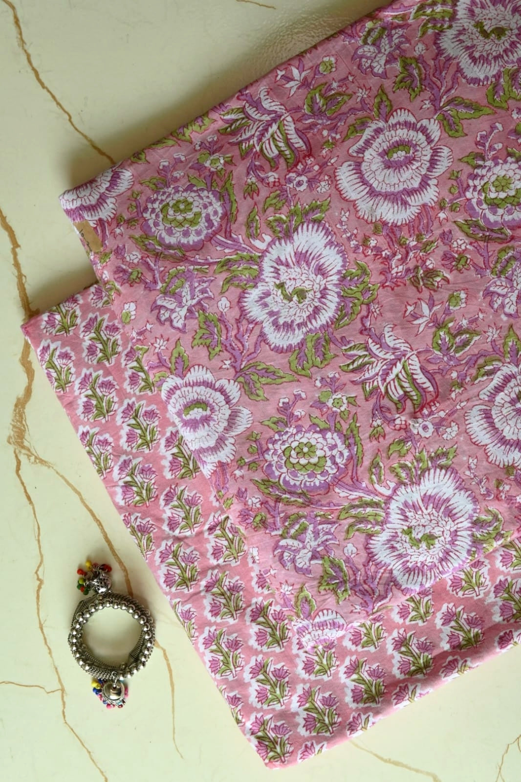 Pure Soft Cotton Sanganeri Handblock Printed 2PC Top-Bottom Suit Set (2.50 Meter Each)