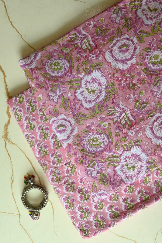 Pure Soft Cotton Sanganeri Handblock Printed 2PC Top-Bottom Suit Set (2.50 Meter Each)