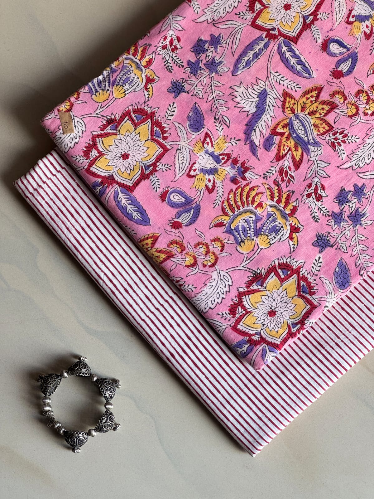 Pure Soft Cotton Handblock Printed 2PC Top-Bottom Suit Set (2.50 Meter Each)