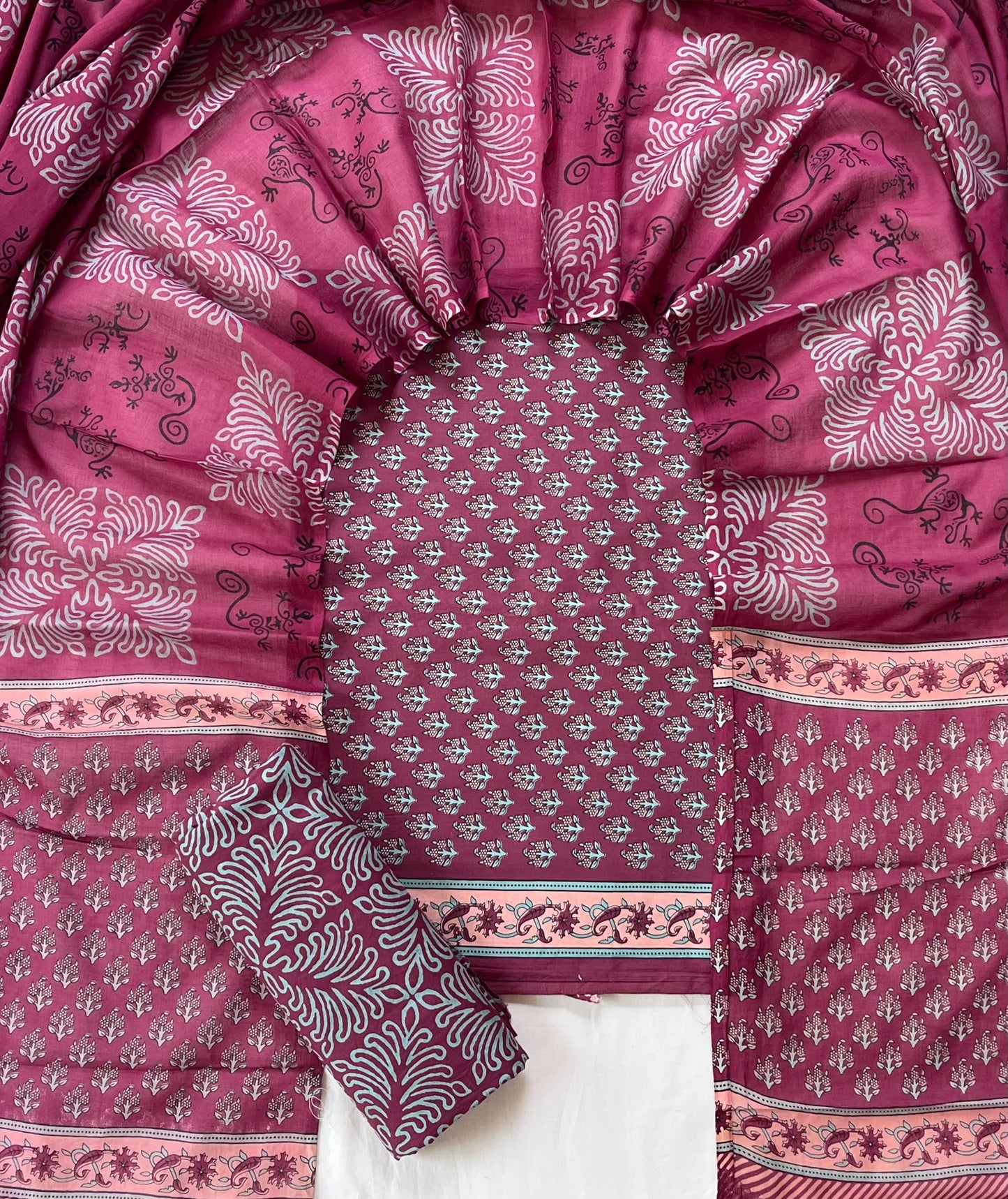 Pure Soft Cotton Hand Block Printed Suit Set With Cotton Dupatta
