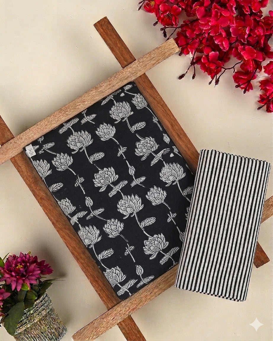 Pure Soft Cotton Handblock Printed 2PC Top-Bottom Suit Set (2.50 Meter Each)