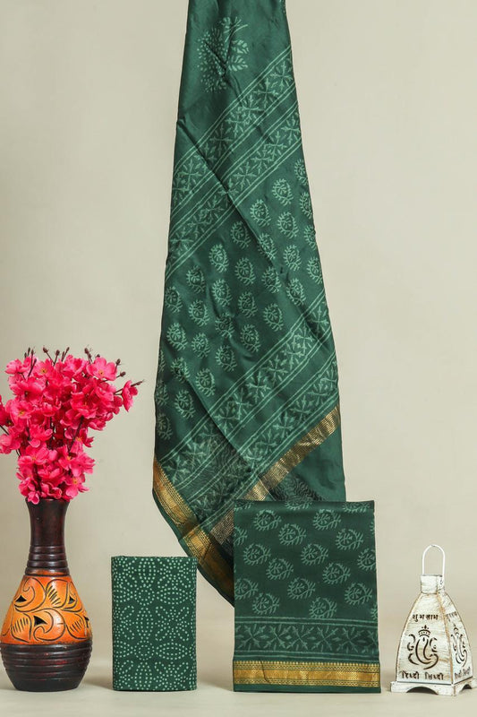 Designer Handblock Printed Maheshwari Silk Suit Set