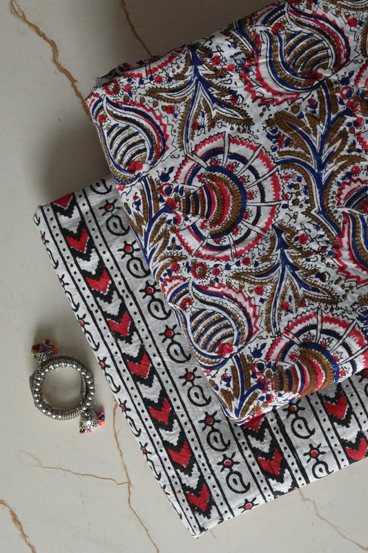 Pure Soft Cotton Handblock Printed 2PC Top-Bottom Suit Set (2.50 Meter Each)