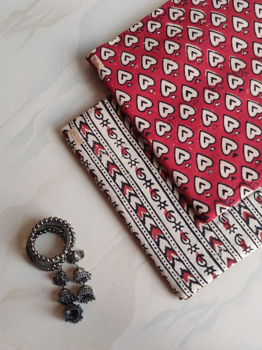 Pure Soft Cotton Handblock Printed 2PC Top-Bottom Suit Set (2.50 Meter Each)