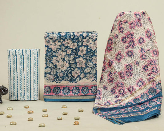Designer Handblock Printed Chanderi Silk Suit Set