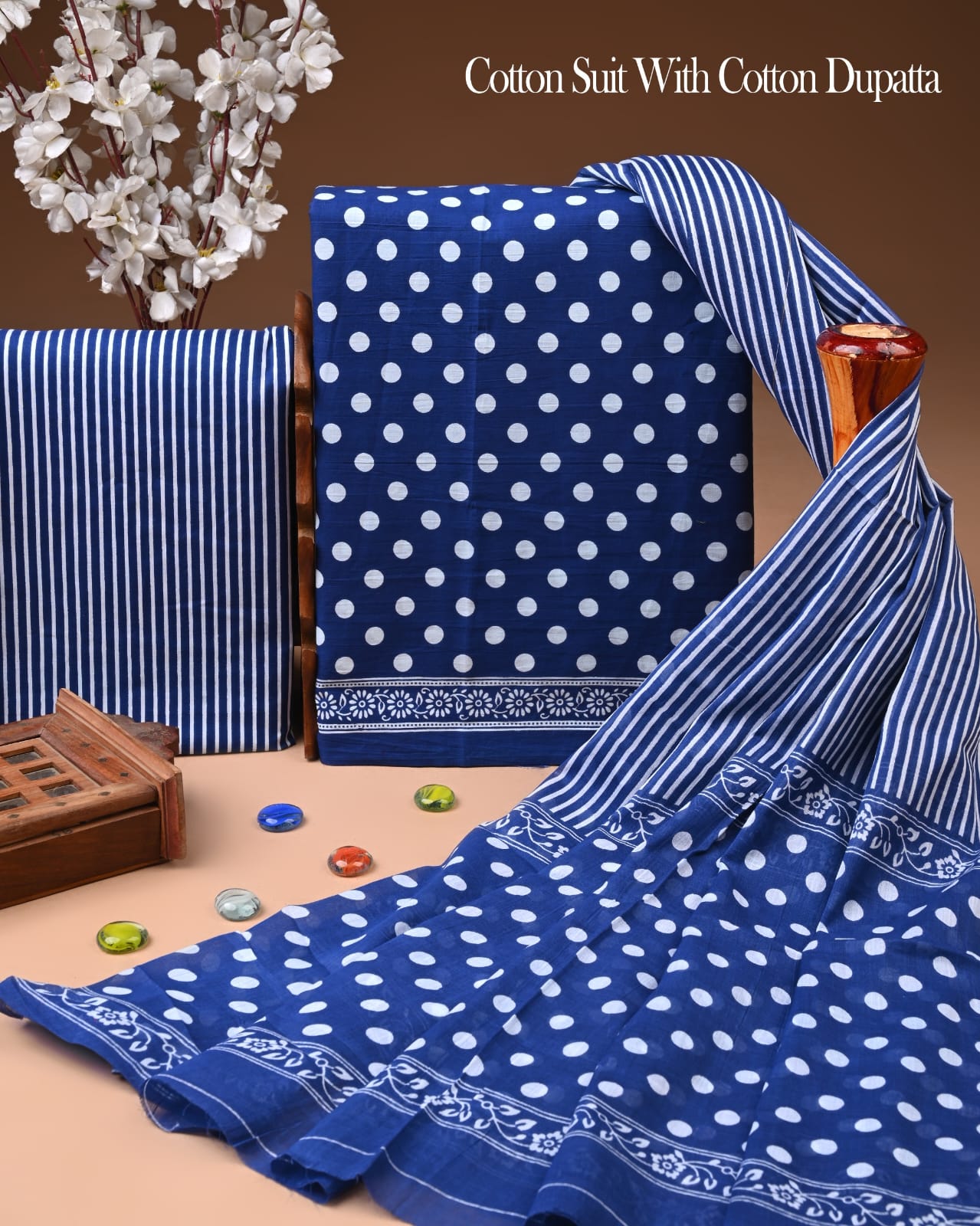 Pure Soft Cotton Hand Block Printed Suit Set With Cotton Dupatta
