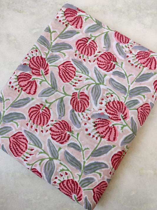 (Pre-cut 2 Meter) Pure Soft Cotton Hand Block Printed Fabric