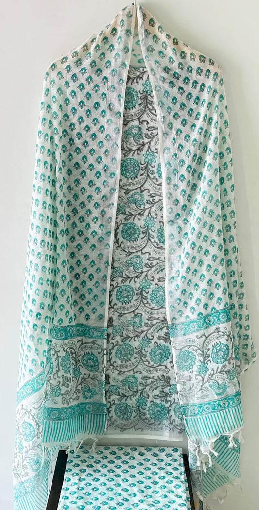 Premium Cotton Linen Hand Block Printed Cotton Linen Suit Set