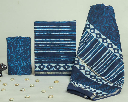 Designer Handblock Printed Chanderi Silk Suit Set