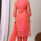 Elegant Coral Chanderi Silk Hand-Embroidered Suit Set with Dupatta