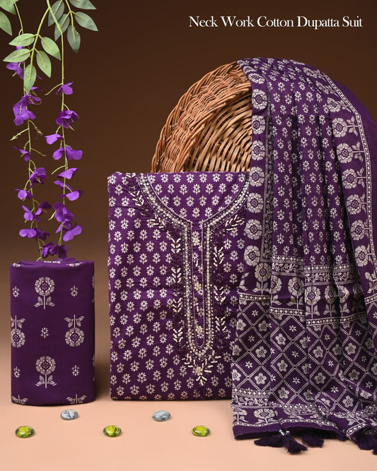 Premium Gota Patti Work Cotton Suit Set With Chiffon Dupatta