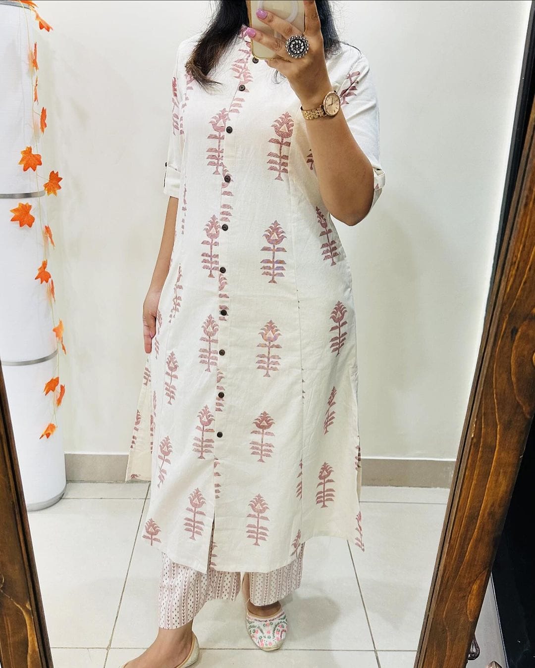 Premium Floral Fine Cotton Printed A-Line Pattern Kurti-Palazzo Set