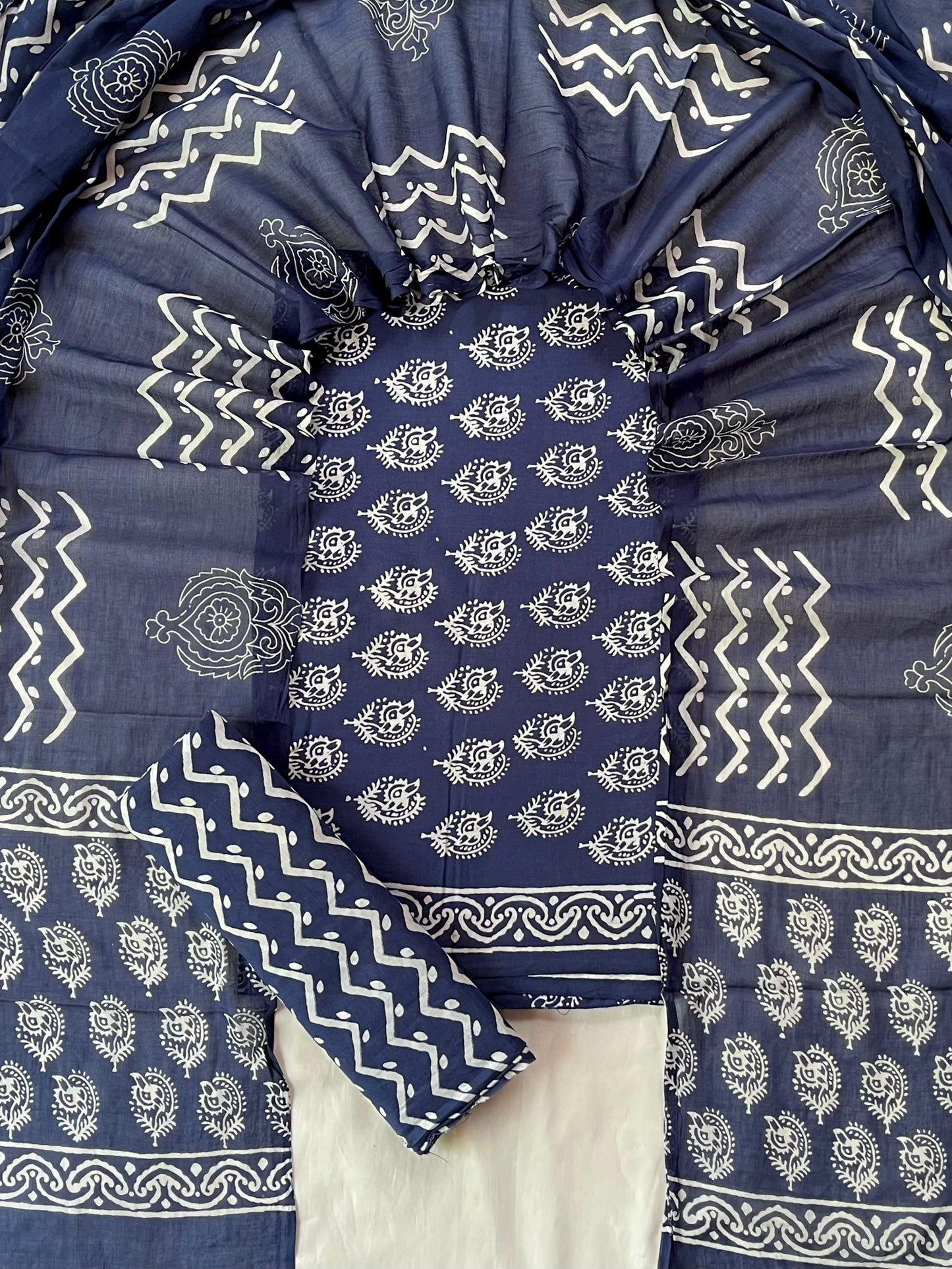 Pure Soft Cotton Hand Block Printed Suit Set With Cotton Dupatta