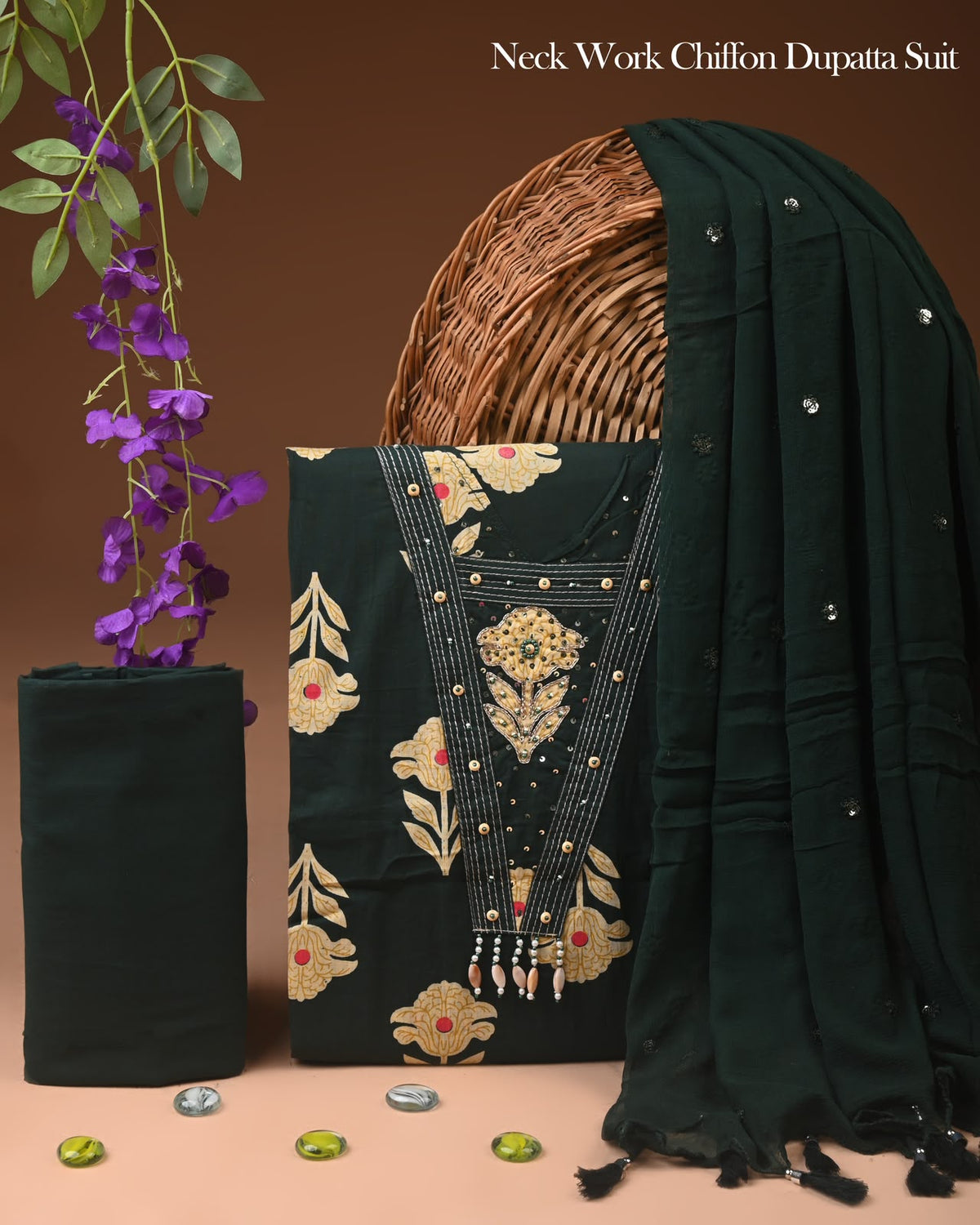 Premium Gota Patti Work Cotton Suit Set With Chiffon Dupatta