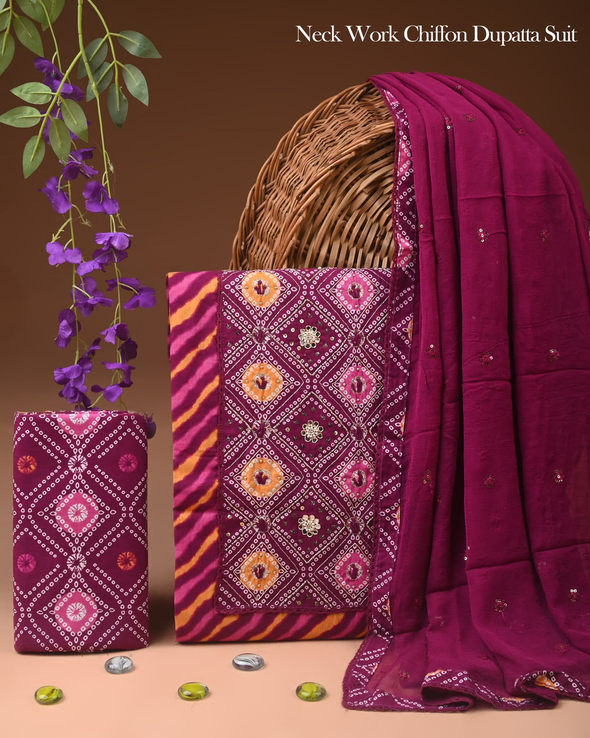Premium Gota Patti Work Cotton Suit Set With Chiffon Dupatta