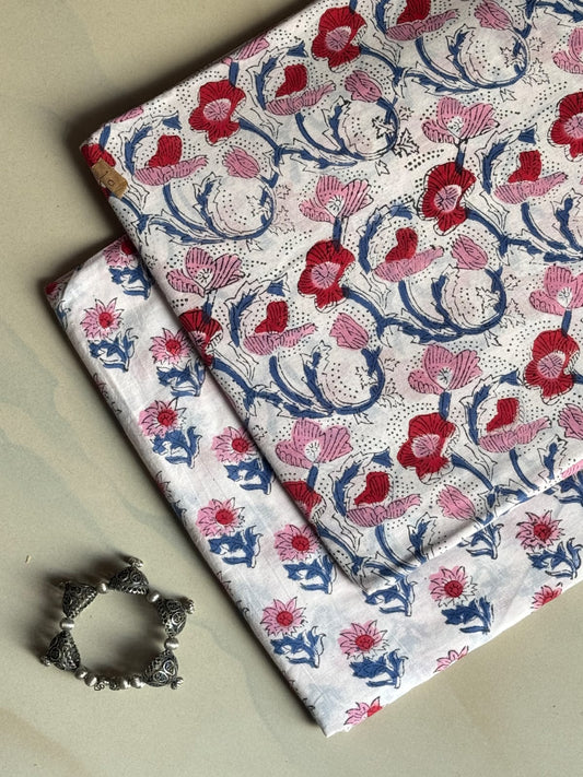 Pure Soft Cotton Handblock Printed 2PC Top-Bottom Suit Set (2.50 Meter Each)