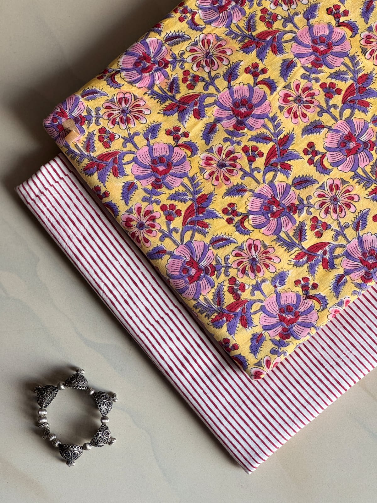 Pure Soft Cotton Handblock Printed 2PC Top-Bottom Suit Set (2.50 Meter Each)