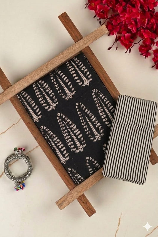 Pure Soft Cotton Handblock Printed 2PC Top-Bottom Suit Set (2.50 Meter Each)