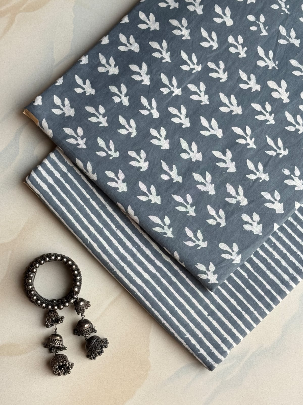 Pure Soft Cotton Handblock Printed 2PC Top-Bottom Suit Set (2.50 Meter Each)