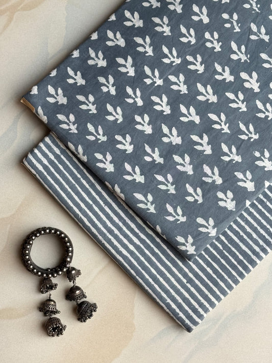 Pure Soft Cotton Handblock Printed 2PC Top-Bottom Suit Set (2.50 Meter Each)