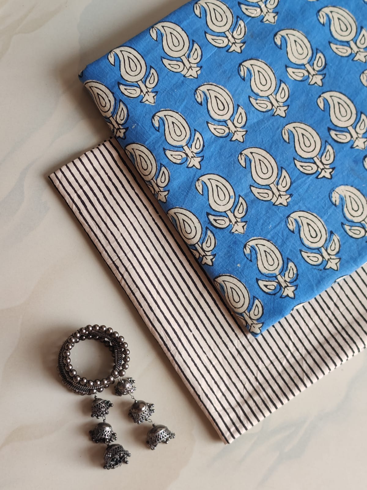 Pure Soft Cotton Handblock Printed 2PC Top-Bottom Suit Set (2.50 Meter Each)