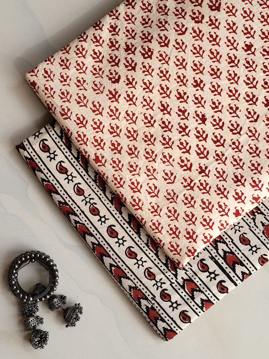 Pure Soft Cotton Handblock Printed 2PC Top-Bottom Suit Set (2.50 Meter Each)
