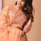Elegant Coral Chanderi Silk Hand-Embroidered Suit Set with Dupatta