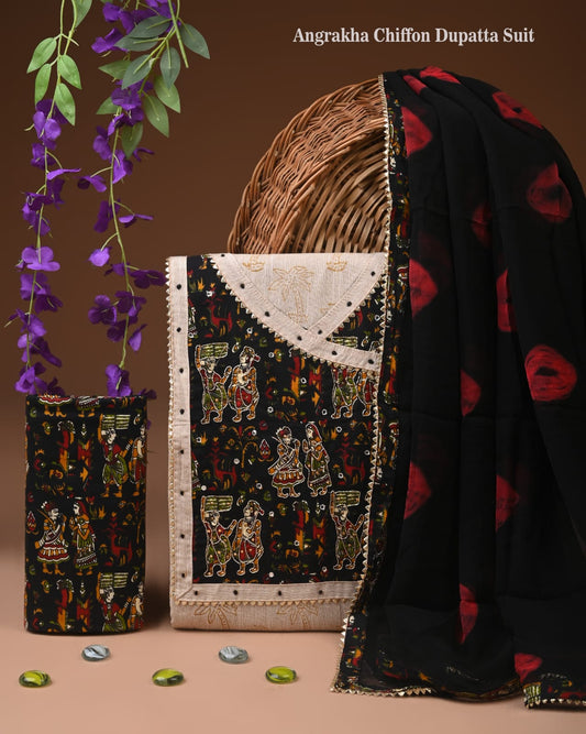 Premium Gota Patti Work Cotton Suit Set With Chiffon Dupatta