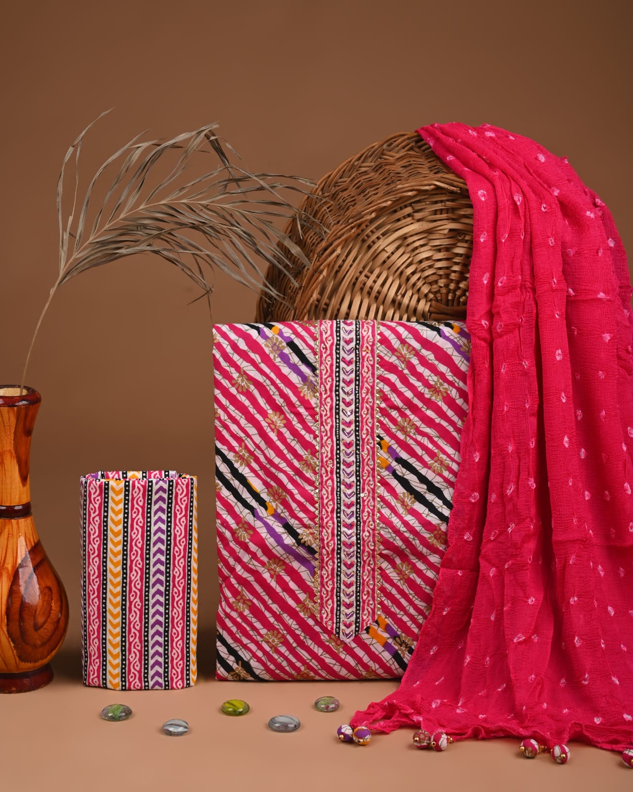 Premium Gota Patti Work Cotton Suit Set With Chiffon Dupatta