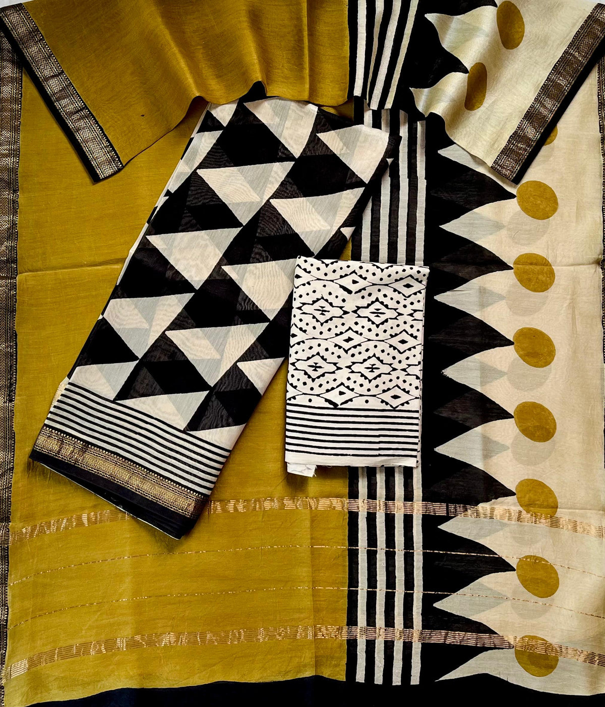 Premium Designer Handblock Printed Maheshwari Silk Suit Set
