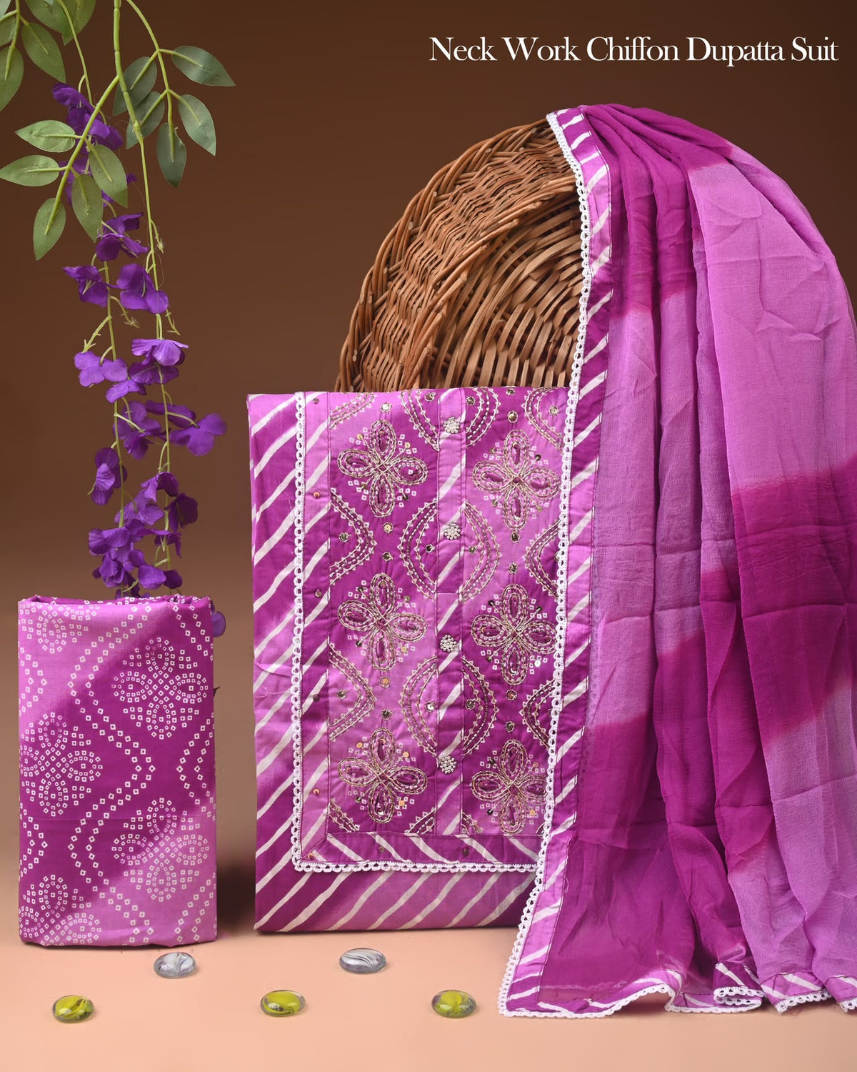 Premium Gota Patti Work Cotton Suit Set With Chiffon Dupatta