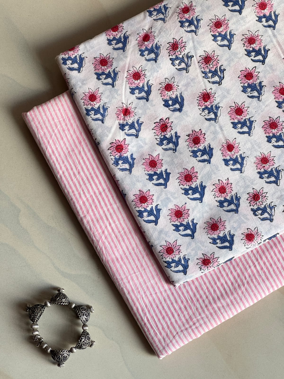 Pure Soft Cotton Handblock Printed 2PC Top-Bottom Suit Set (2.50 Meter Each)