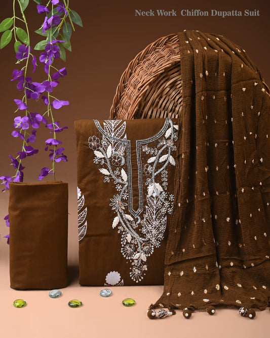 Premium Gota Patti Work Cotton Suit Set With Chiffon Dupatta